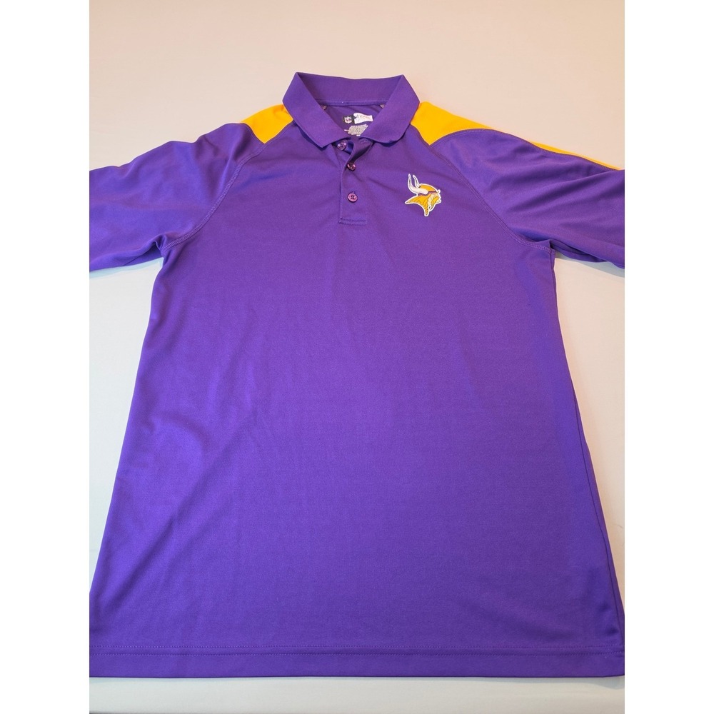 NFL Team Apparel Minnesota Vikings Mens Purple Gold Performance Polo Shirt M